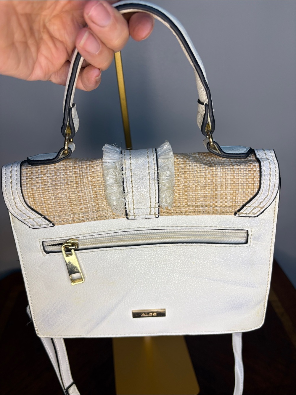 Aldo White & Natural Floral Embroidered Top-Handle Satchel - Picture 6 of 8